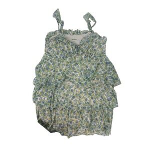 Wild Fable L Floral Tiered Mini Dress Blue Yellow Ruffle Spagetti Strap Coquette